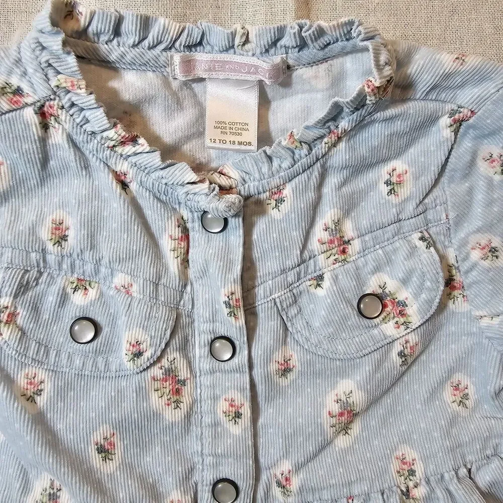 Janie And Jack Western Equestrian Floral Blue Corduroy Baby Dress 12m To 18m